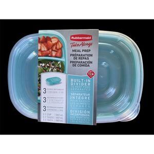 NIB-Rubbermaid Take A Long Meal Prep Built In Divider 3 pack‎ Turquoise